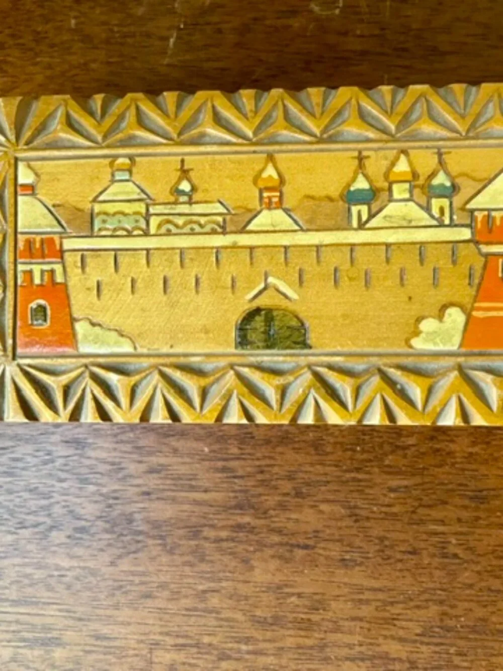 Soviet Era Trinket Wood Box w/ Dome Buildings Handmade